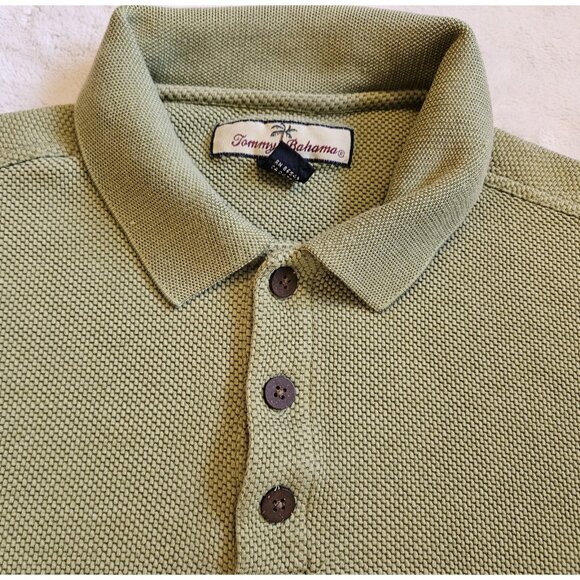 Tommy Bahama Polo Shirt Silk Cotton Blend Men's Medium Green Ribbed - Picture 2 of 10